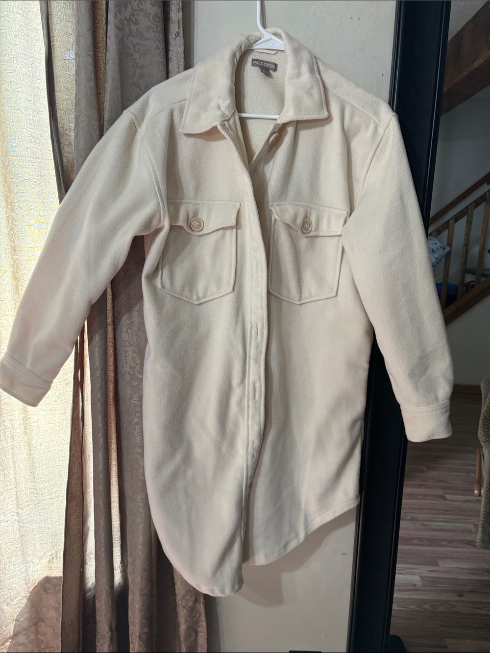 Falls Creek Cream Long Trench-Style Shirt Jacket
